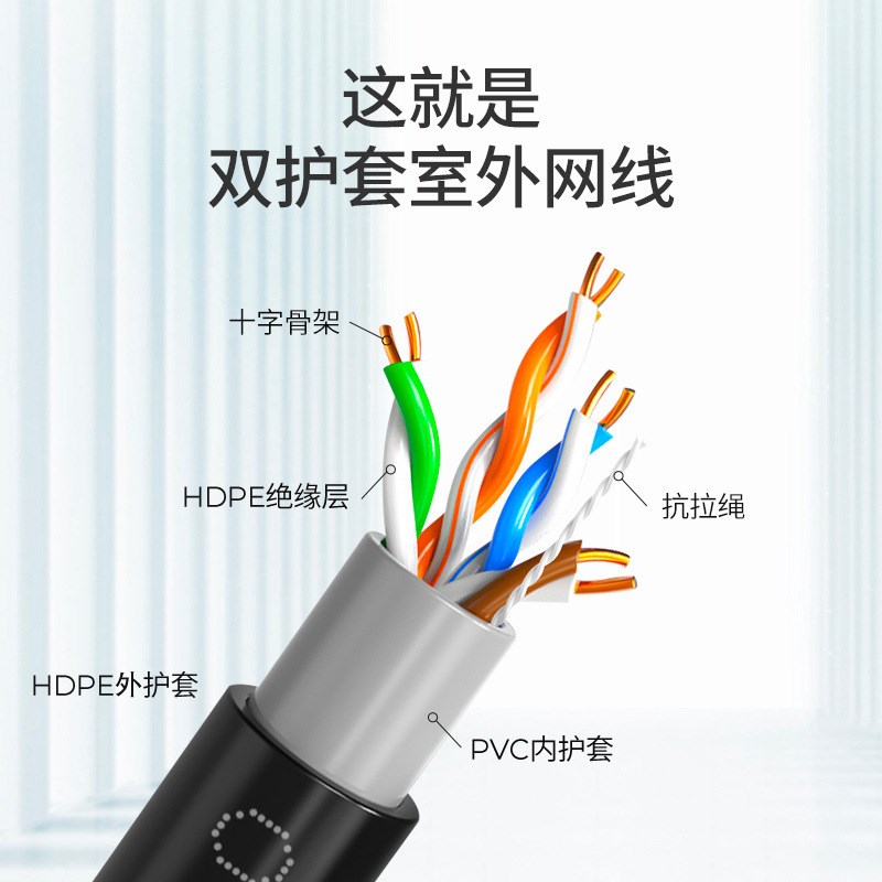 超五类室外网线无氧铜户外双层皮防水线工程双绞线网络线足300米