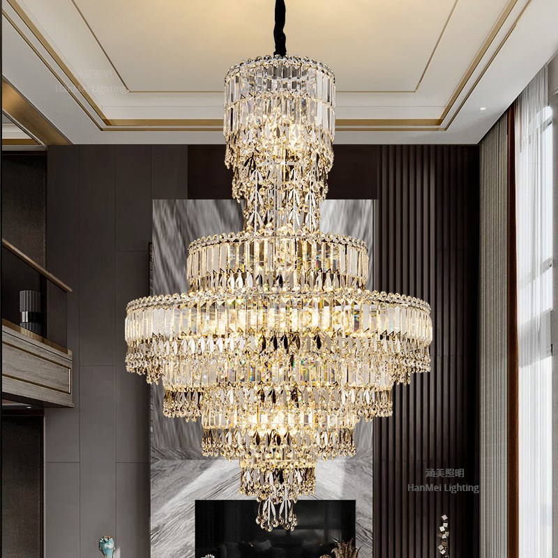 复式楼梯吊灯长吊灯轻奢别墅挑空客厅大吊灯现代简约大气水晶灯具