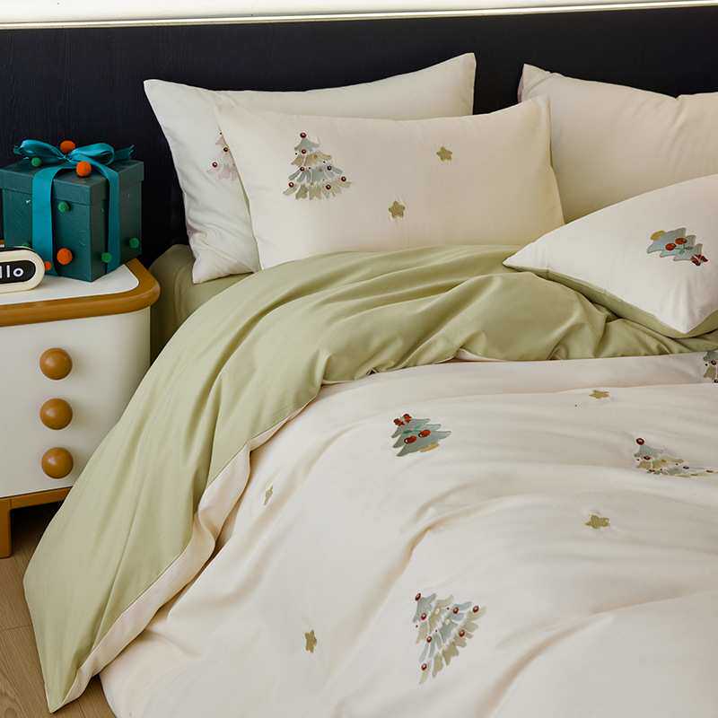 A类100S长绒棉磨毛床上四件套纯棉毛巾绣被套全棉床单三件套床品4