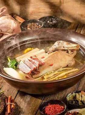 土黄色圆形大汤碗金汤甲鱼耐热大砂锅特色酒店网红餐具