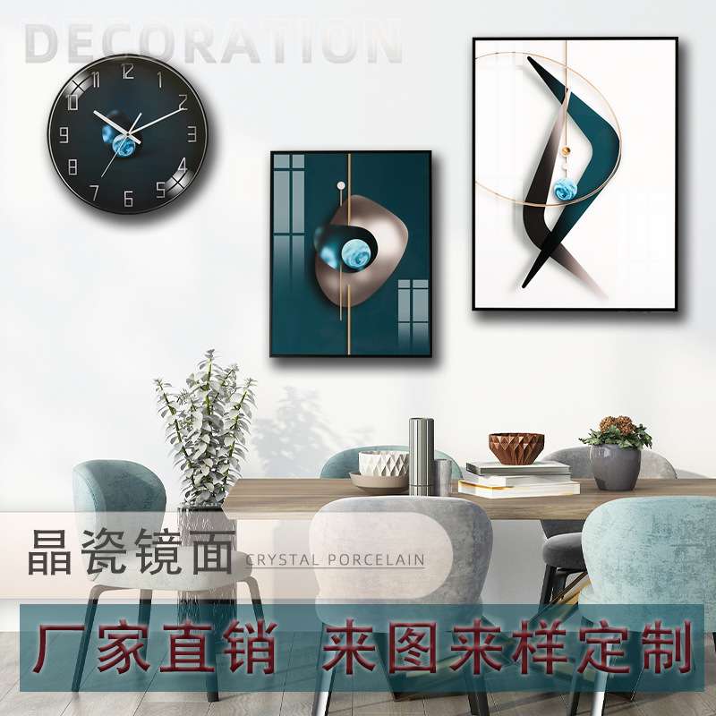 厂家直销挂画带钟客厅装饰墙壁画三件套大气三联画背景餐厅挂画钟