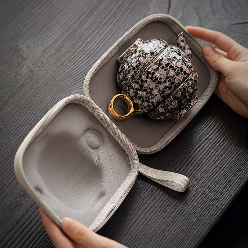 金银错旅行茶具便携式一壶二杯陶瓷快客杯高端户外露营套装送礼