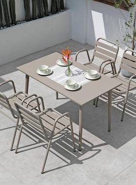 庭院防水白色椅子全铝合金餐椅花园室外休闲阳台户外桌椅一套铝椅