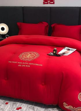 棉被全棉喜被加厚德绒冬被婚庆刺绣大红色新中式结婚被子被芯床品