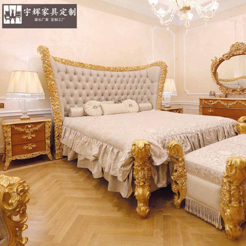 法式新古典双人床主卧婚床欧式床实木雕花布艺软包别墅奢华公主床