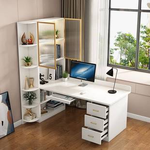 实木书桌书架一体学生书桌家用转角小户型书桌柜写字桌台式电新品