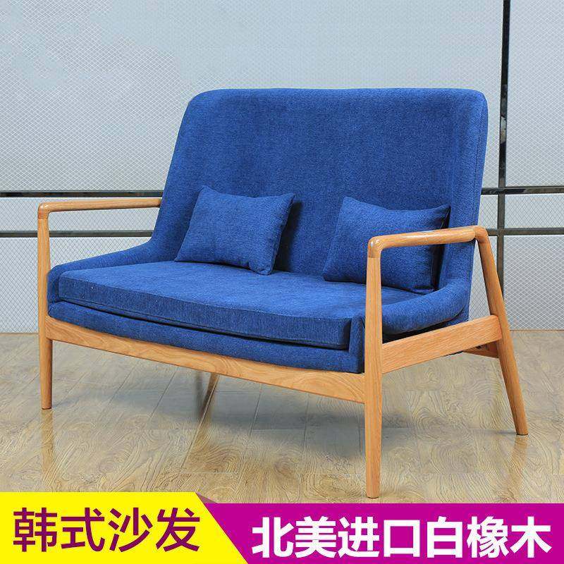 现代简约实木沙发椅可拆洗布艺双人椅实用家具橡木实木椅子