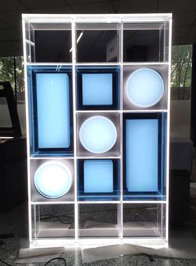 白色亚克力发光多宝阁透明有机玻璃灯箱展示架长方形亚克力展示架
