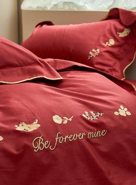 浪漫婚庆高支100S长绒棉全棉四件套新婚高端红色被套床上用品结婚