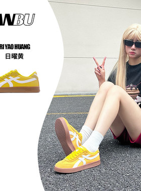 安步ANBU德训鞋女鞋2025新款秋季黄色复古校园风百搭情侣休闲鞋子