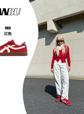 安步anbu2025秋冬新款红色德训鞋女休闲百搭运动板鞋休闲鞋情侣款