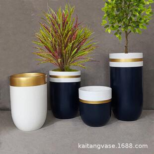 北欧圆直筒玻璃钢落地组合花瓶家居软装 售楼处商场景观花艺摆件