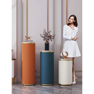 饰电视旁圆形花架子置极凯 轻奢客厅家用装 新款 网红岩板花架落地式