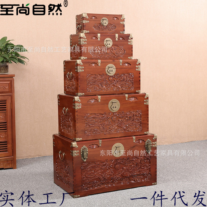 厂家直销至尚自然香樟木龙凤箱子柜子衣物字画收纳箱木质工艺品