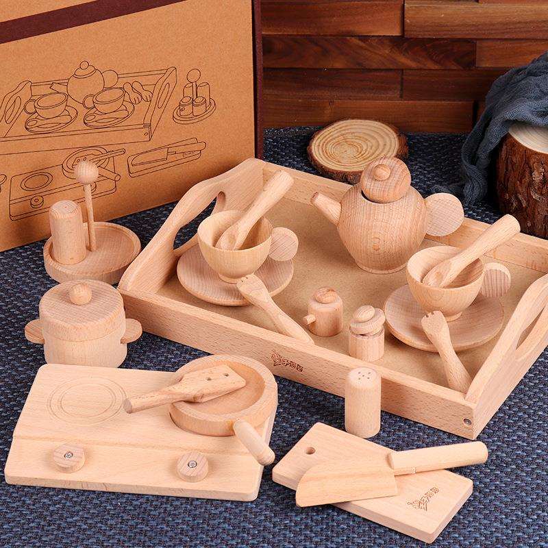 王子妈妈榉木精品西式厨具实木儿童过家家玩具仿真厨具餐具厨房