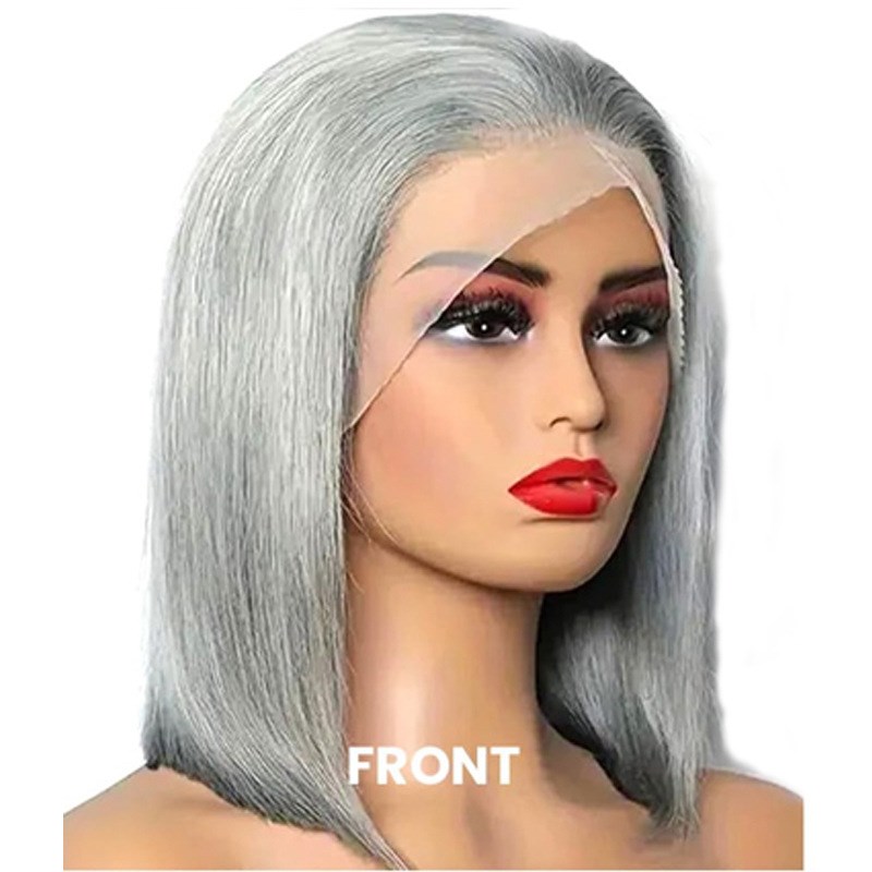 真人发丝灰色波波头13x4前蕾丝头套 lace front bob wig 一件起定