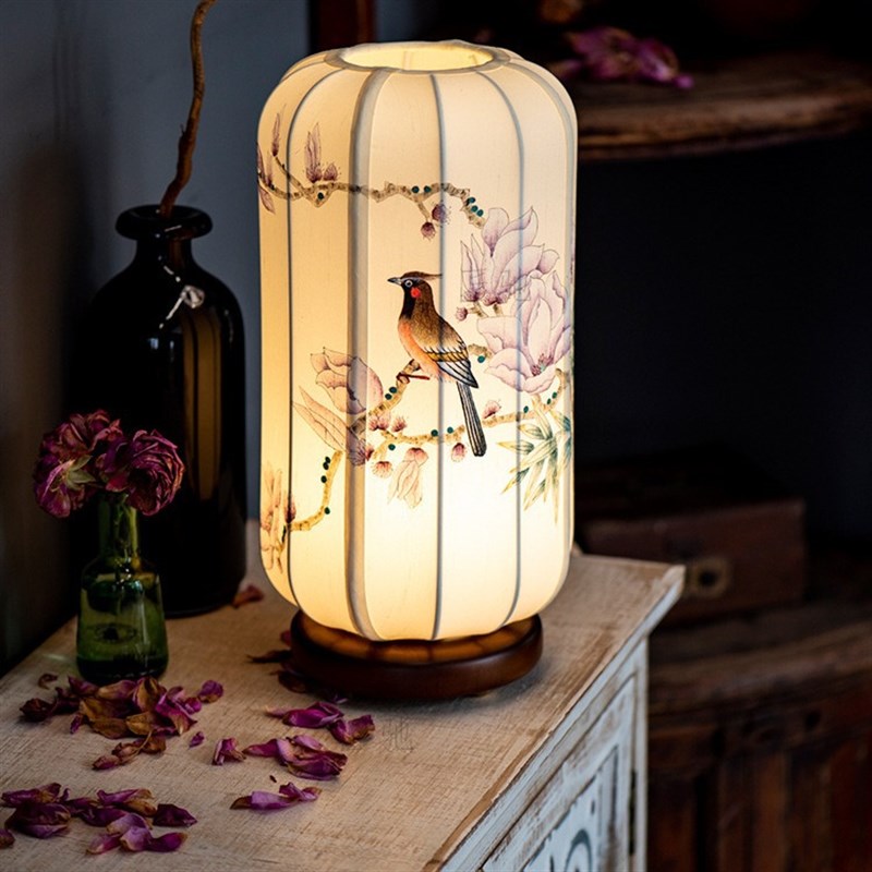 新中式布艺台灯书桌茶室客厅手绘艺术氛围灯卧室床头古典装饰桌灯