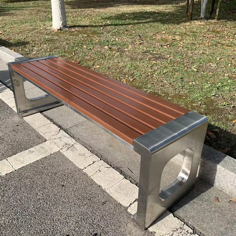 不锈钢公园椅户外长椅广场休息长条凳子防腐塑木休闲排椅公共座椅