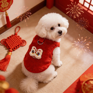 狗狗过年喜庆新年衣服冬装柯基泰迪比熊马甲小型犬小狗衣服拜年服