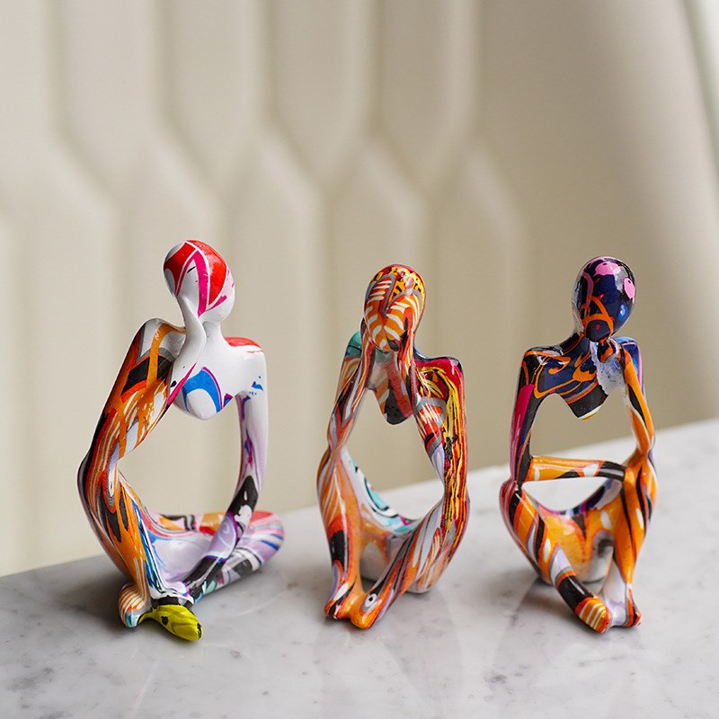 炫彩迷你思考者小摆件雕塑客厅玄关酒柜人物桌面艺术品工艺品