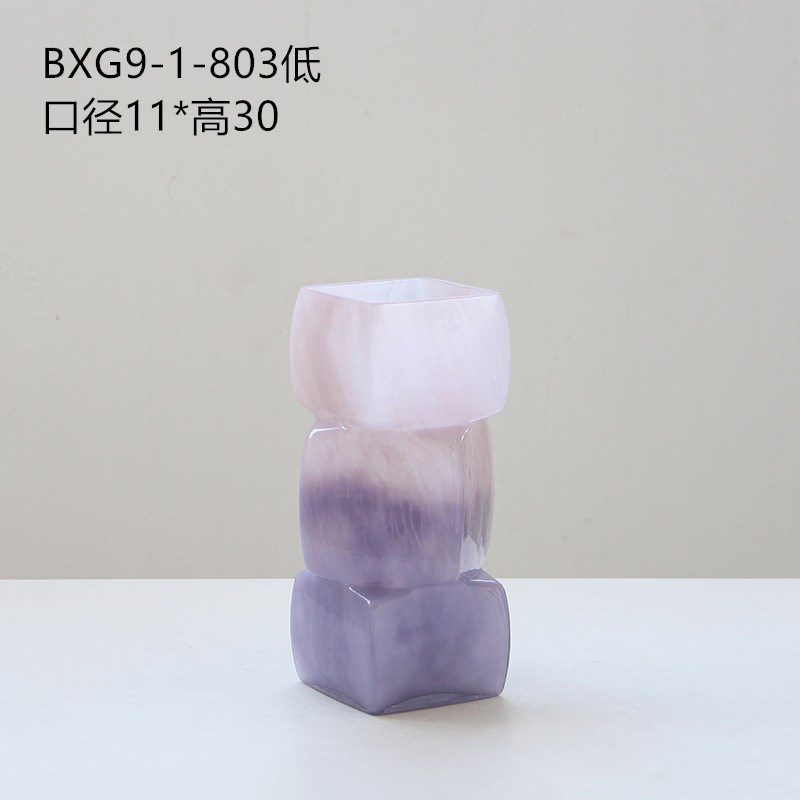 中古风渐变彩色几何方块花瓶餐桌软装酒店电视柜台面装饰玻璃摆件