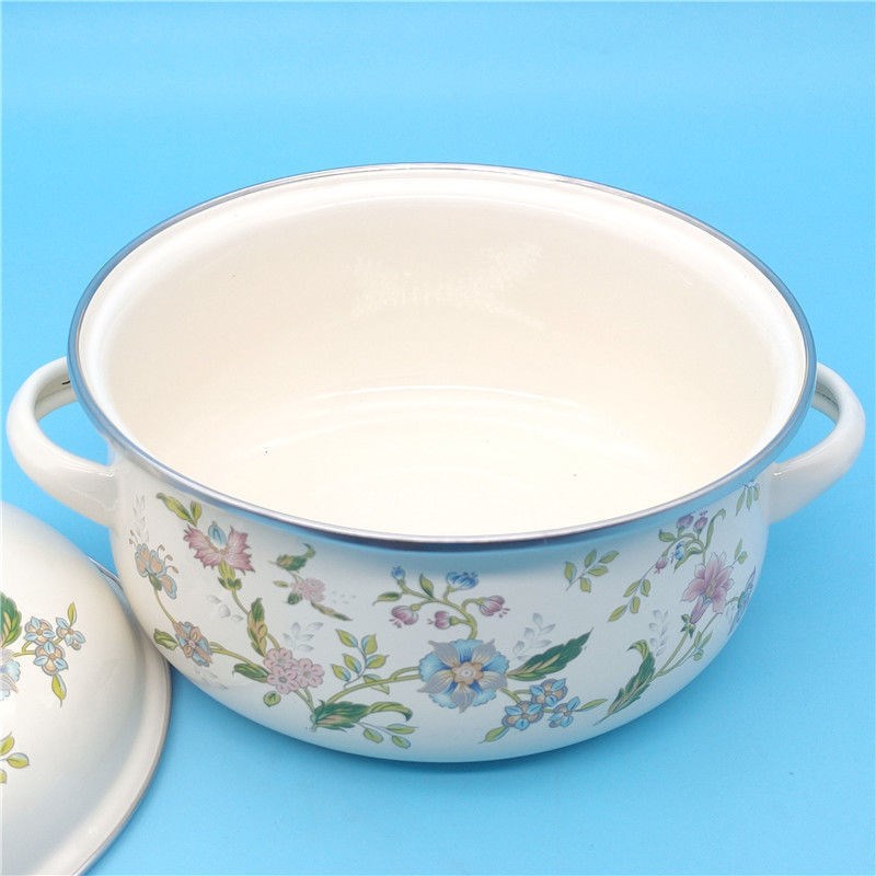 加厚16-20CM三件套双耳搪瓷锅家用煲汤锅炖锅平底锅泡面碗猪薇妍