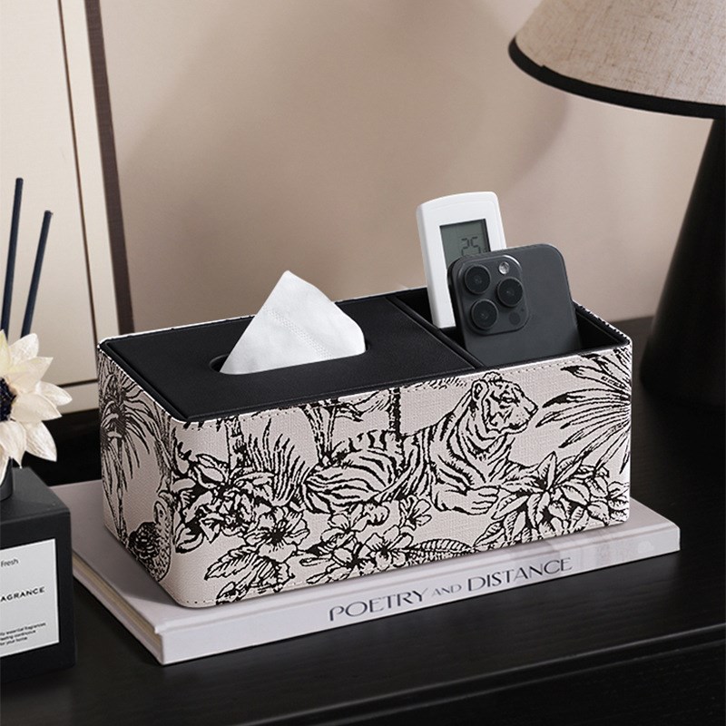 现货爆款复古森林皮革遥控器收纳盒客厅高级抽纸盒茶几纸巾盒家用