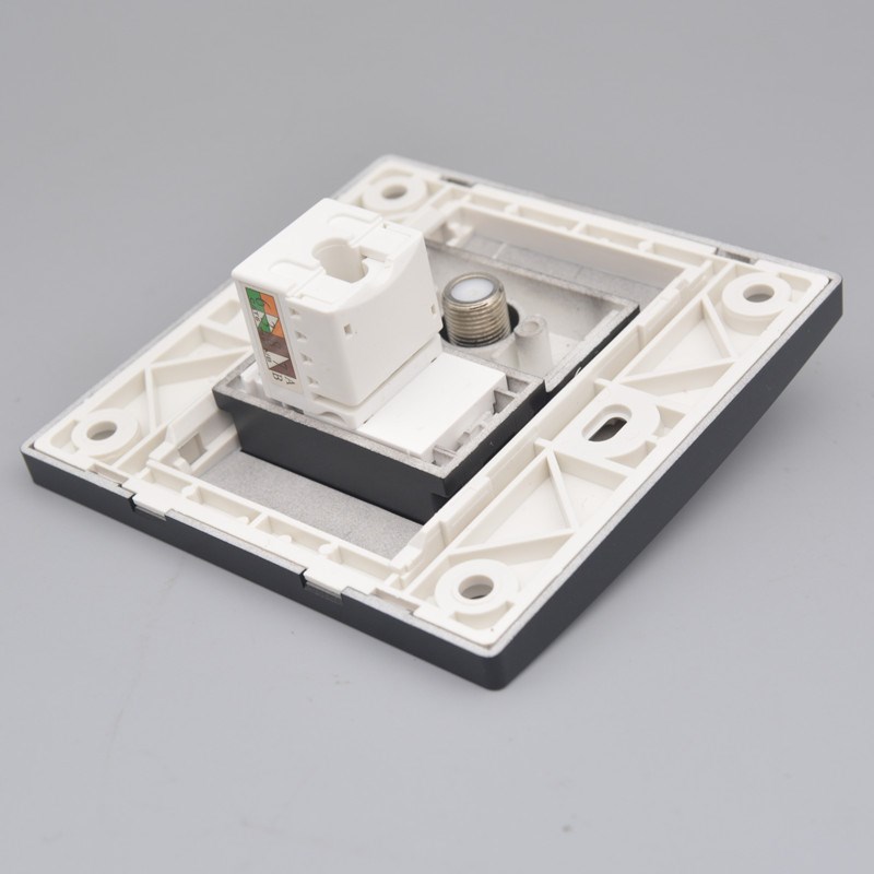 黑色英制F头带六类网线插座面板RJ45千兆电脑网络墙壁插座86型