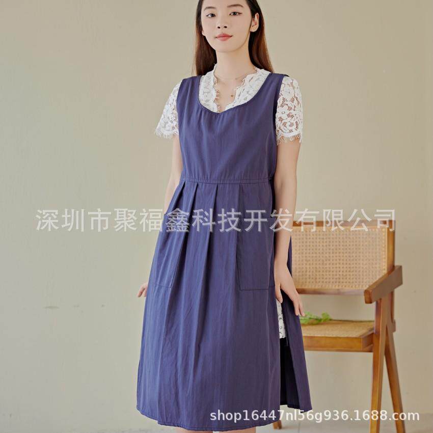 韩版棉质围裙大码宽松女外贸花店奶茶店美甲店员工工作服罩衣