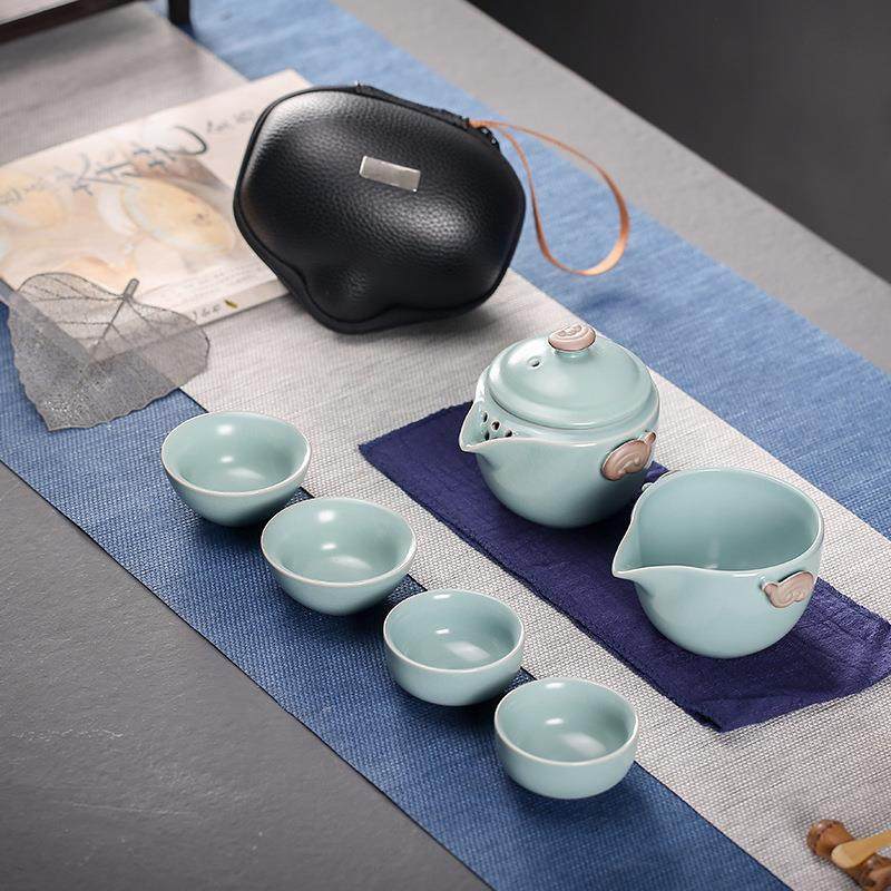汝窑旅行茶具套装便携包式快客杯一壶二两四杯小套单人户外泡茶壶,收纳整理,烫衣板及配件,淘宝优惠券,粉丝福利购,淘宝优惠卷