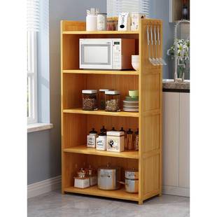 A9L厨房收纳置物架电饭锅微波炉烤箱一体家用落地式 多层分层实木