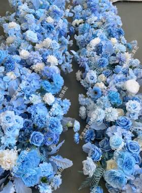 世爵婚庆婚礼堂仿真花装饰长条路引210*60cm蓝色系地排