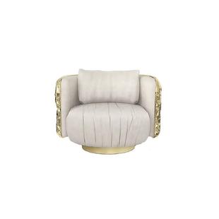 意式轻奢真皮单人沙发高档别墅客厅设计师高级感金属扶手椅高定