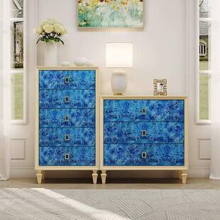 现代简约风斗柜蓝色设计感树瘤木皮装饰柜新款实木收纳边柜抽屉柜