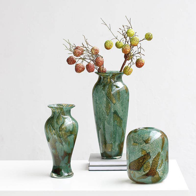 新中式渐变绿斑纹复古玻璃花瓶简约台面餐桌客厅玄关软装家居装饰,纺织面料/辅料/配套,纺织机械配件,淘宝优惠券,粉丝福利购,淘宝优惠卷