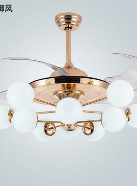 魔豆风扇灯北欧42寸48寸客厅餐厅风扇吊灯金色黑色E27灯头吊扇灯