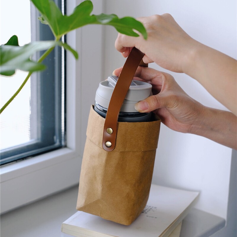 乐扣lock随行水杯手提保温杯玻璃水杯套咖啡杯防水洗牛皮纸水杯袋