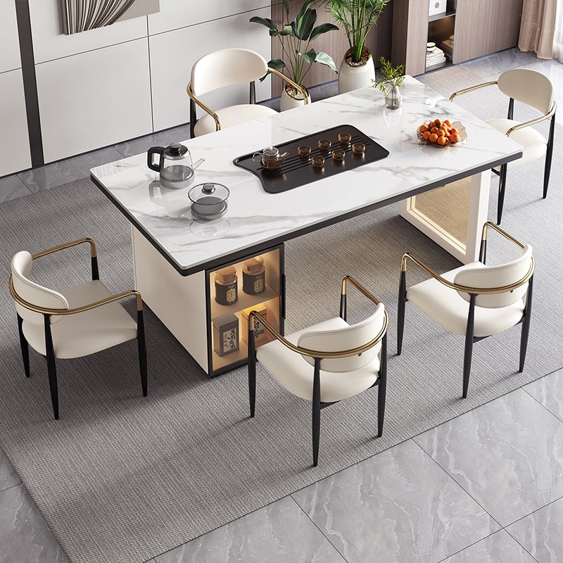 现代简约岩板茶桌椅组合办公室书桌轻奢茶几烧水壶一体小户型茶台