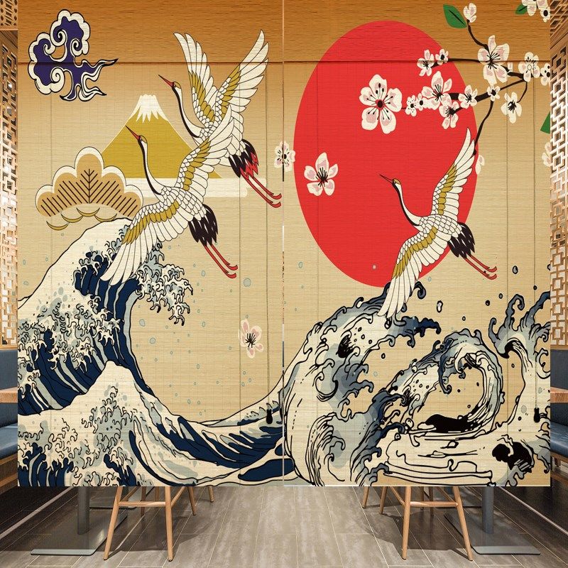 定制印花竹帘子卷帘中日式窗帘汗蒸隔断料理寿司背景画遮阳装饰画
