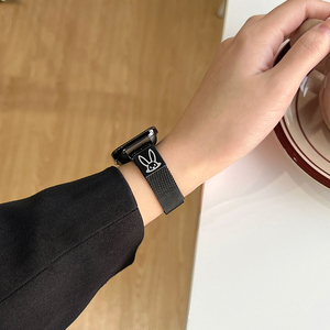 适用OPPO手环2表带 兔子米兰磁吸款三珠单链满砖双心珍珠链手链智