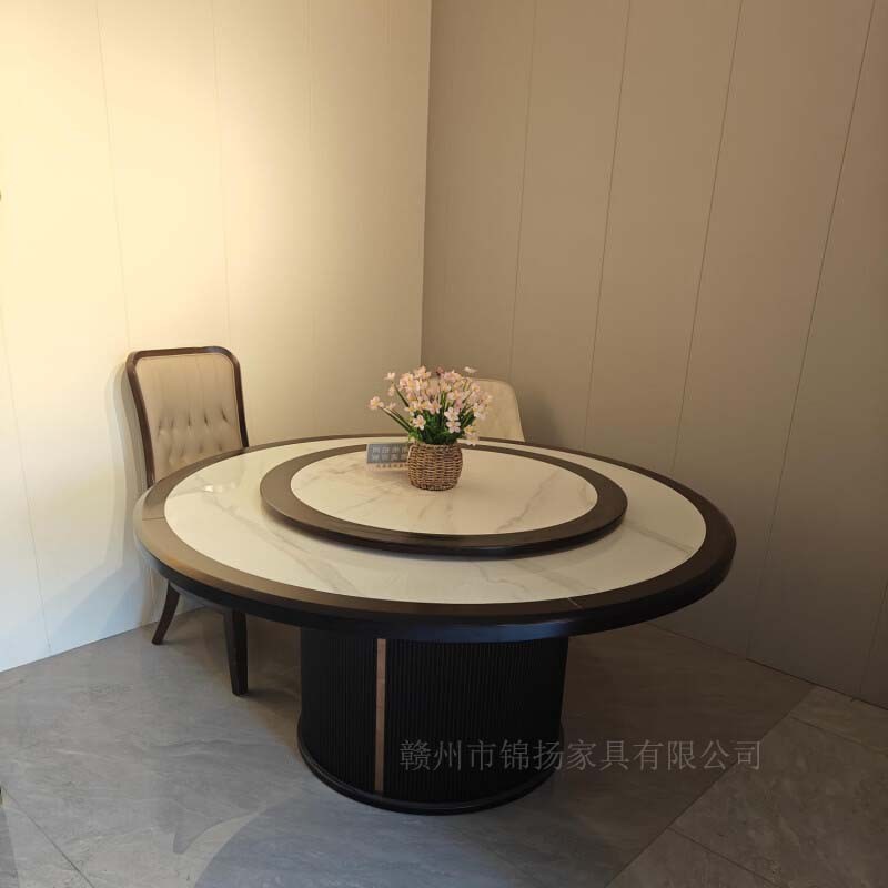 酒店电动餐桌多人岩板大圆桌轻奢别墅饭店宴会餐厅火锅桌20人饭桌