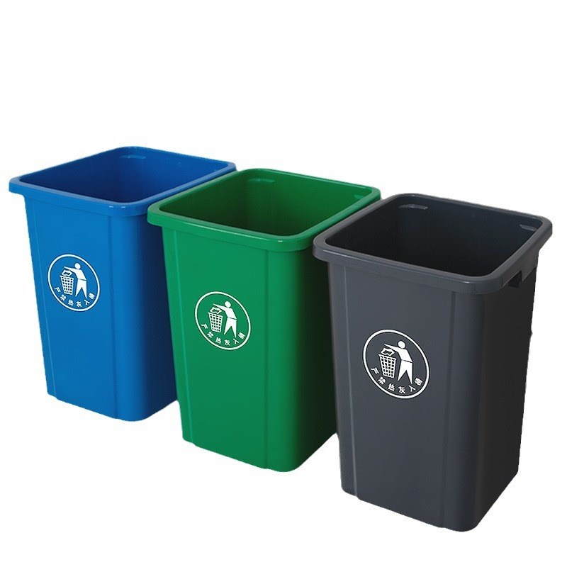 正方形垃圾桶翻盖户外环卫塑料桶80L厨房家用摇盖垃圾篓厂家