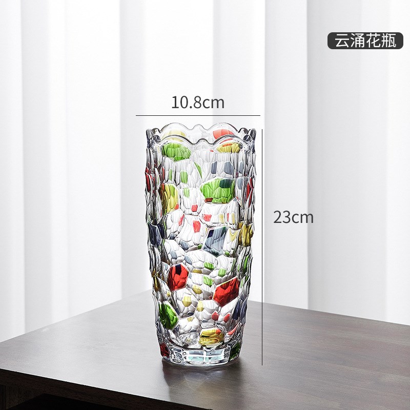 欧式彩色玻璃手绘编织纹撞色花瓶彩绘轻奢高级感居家客厅插花摆件
