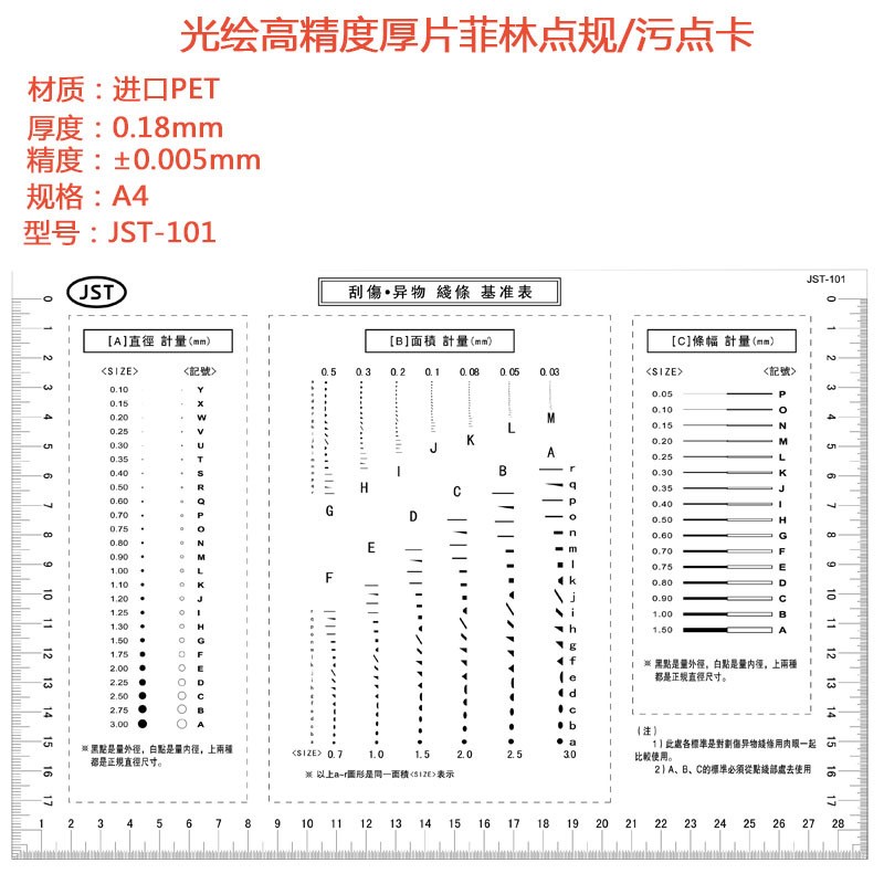 加厚中文版 A4 高精密点规 中文点线规 污点卡 污点规 点规菲林尺