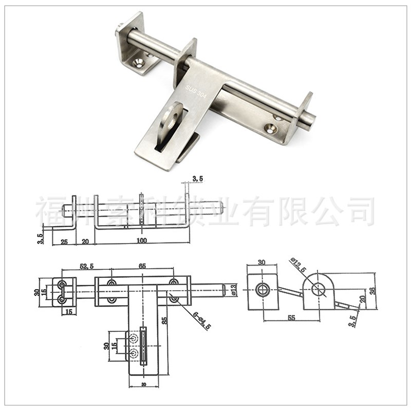 加厚304不锈钢插销门后搭扣锁小柜门锁移门锁扣挂锁防盗安全门扣