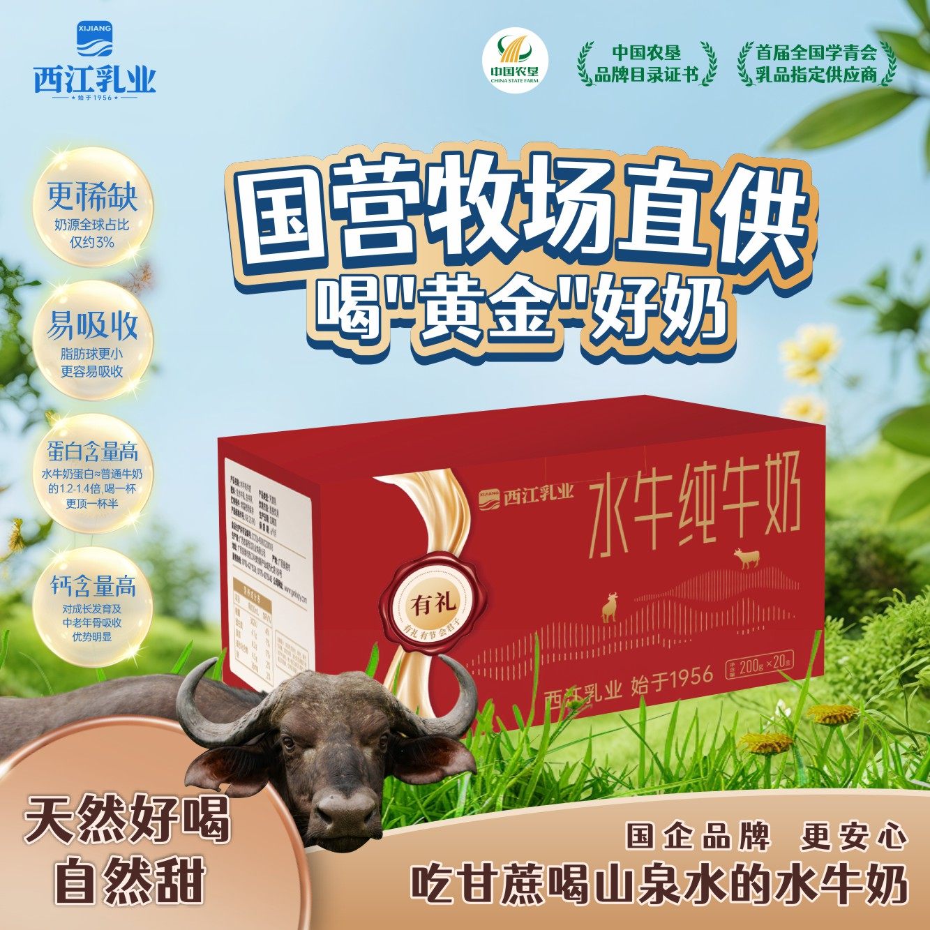 西江乳业水牛奶纯牛奶儿童牛奶学生营养早餐奶200g*20盒,咖啡/麦片/冲饮,水牛奶,淘宝优惠券,粉丝福利购,淘宝优惠卷