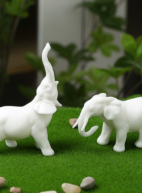 陶瓷大象摆件可爱小动物盆景盆栽鱼缸假山造景客厅桌面书桌装饰品