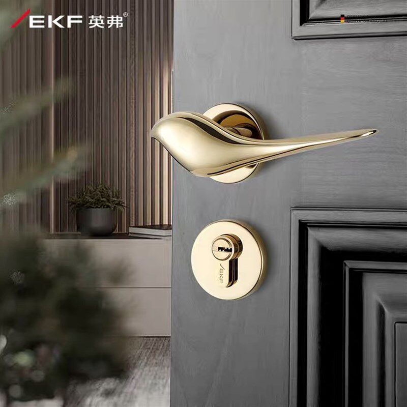 德国EKF门锁室内静音锁磁吸卧室房门锁金色PVD网红小鸟简约分体锁