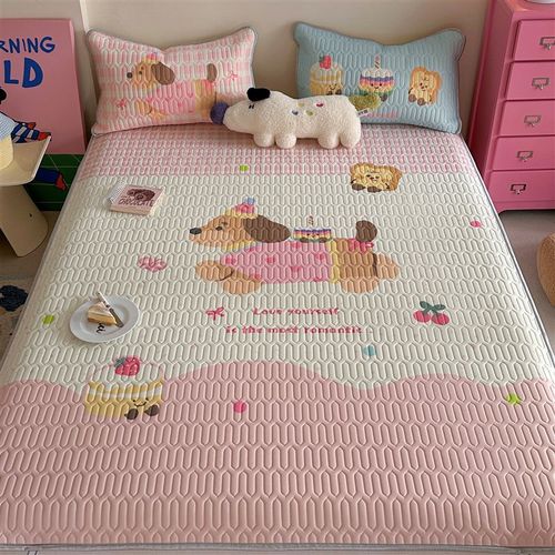 ins乳胶凉席卡通三件套亲肤加厚夏被四件套冰丝席可机洗空调席