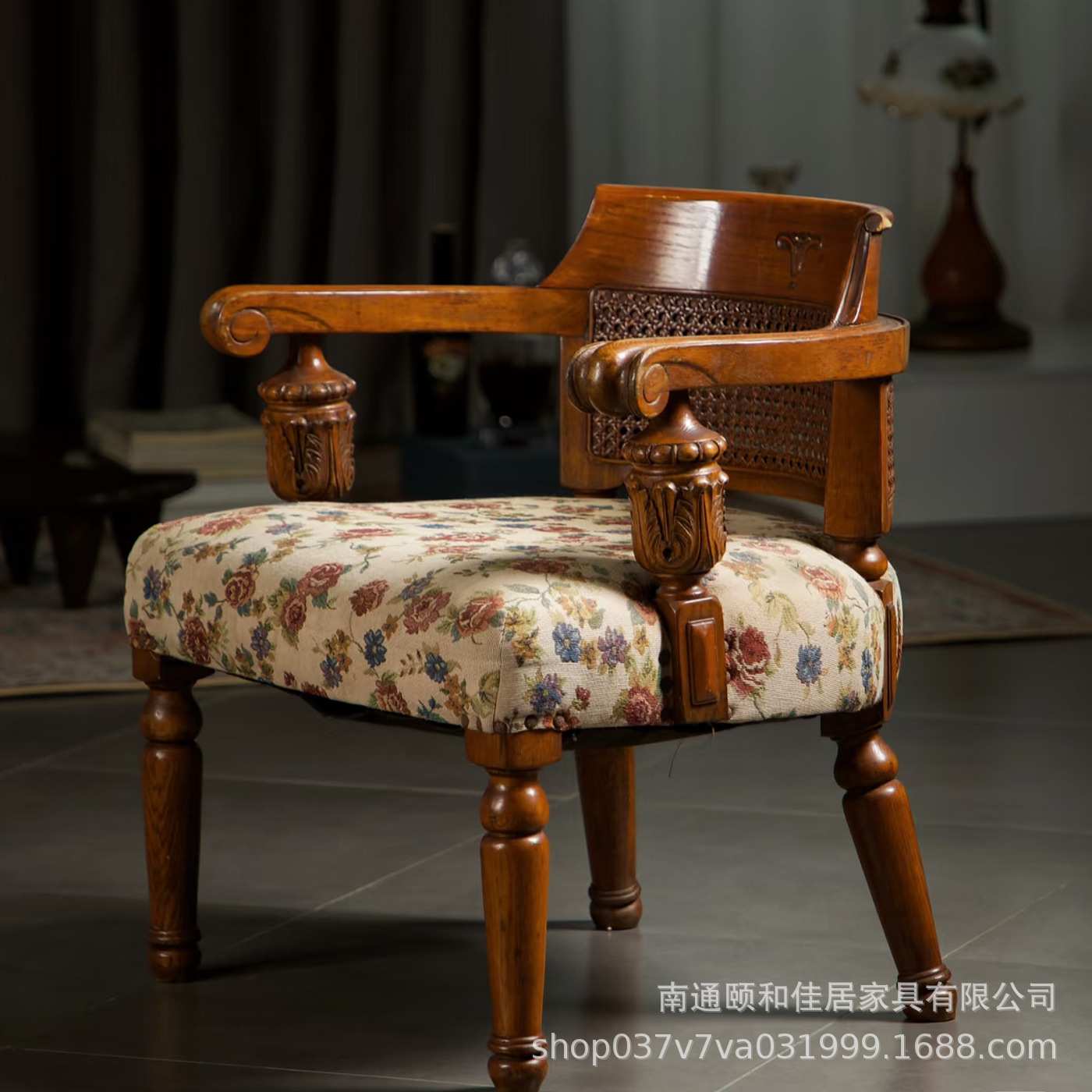 法式乡村做旧扶手椅书椅轻奢复古实木梳妆凳咖啡厅民宿喝茶休闲椅